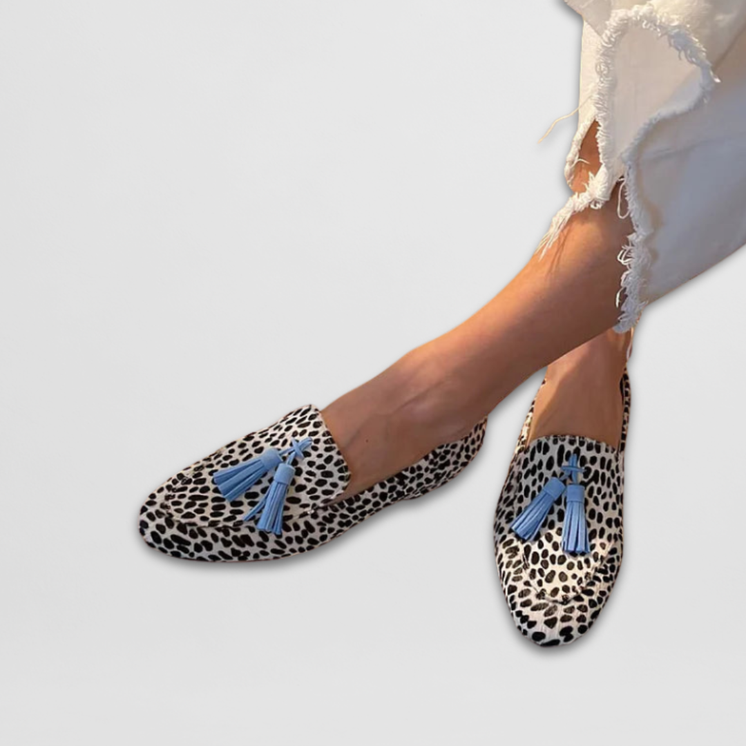 Polka Dot Slip-On Loafers for Women – Polka-Dot Surface with Decorative Tassels