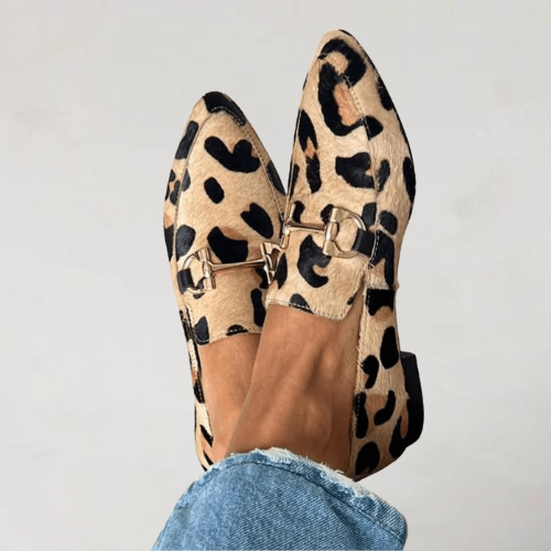 Animal-Print Loafers for Women – Printed Upper with Metallic Front Detail