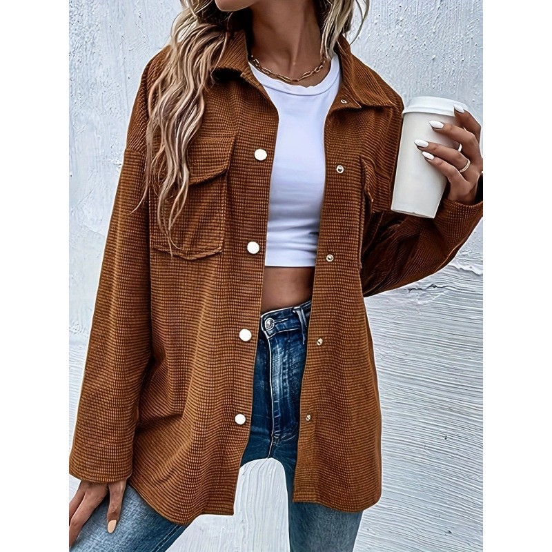 Women's Blazer Oversized Fit Cotton Look Front Buttons – Chest Pockets