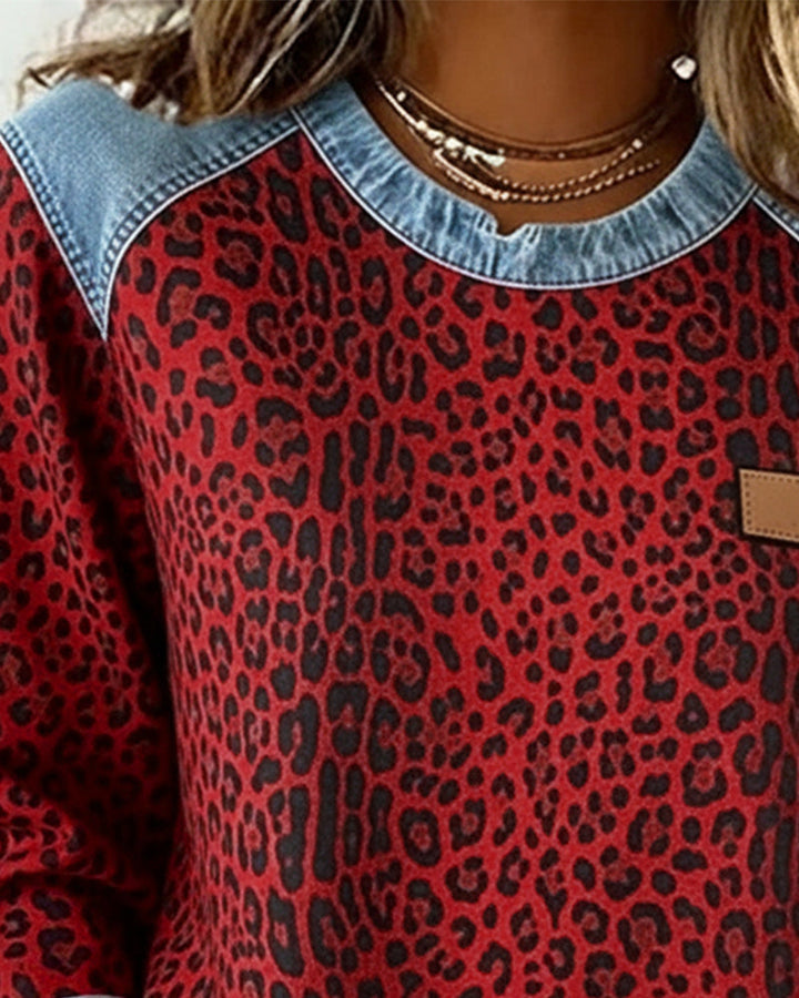 Lori | Leopard Patchwork Casual Sweatshirt