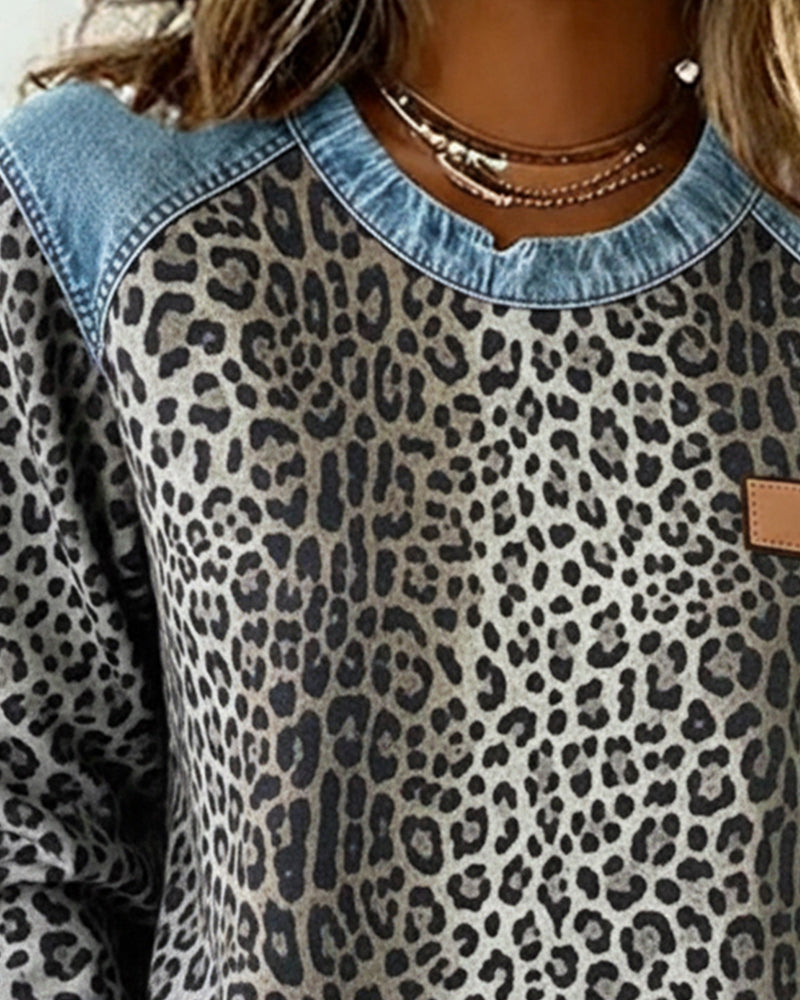 Lori | Leopard Patchwork Casual Sweatshirt