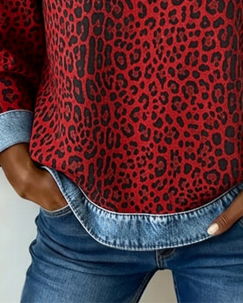 Lori | Leopard Patchwork Casual Sweatshirt