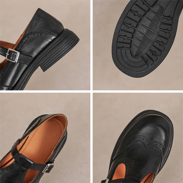 T-Strap Shoes for Women – Textured Look with Perforated Details