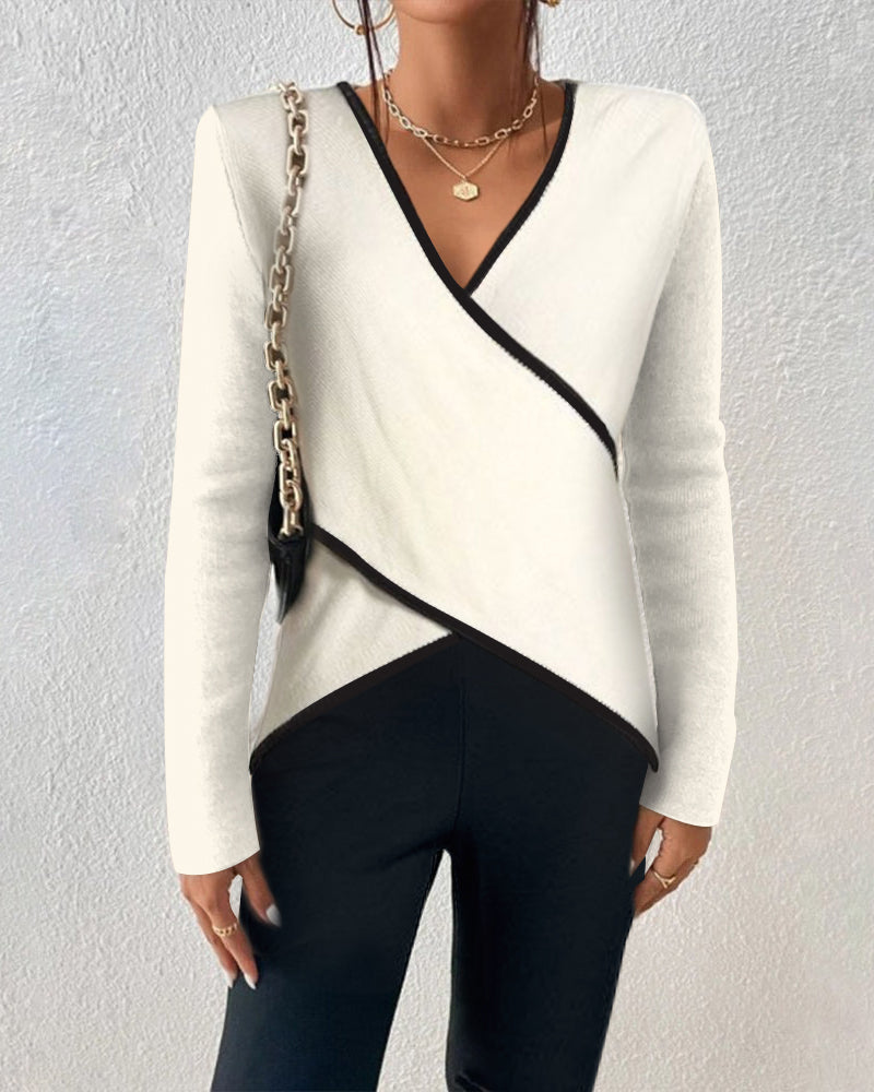 Yzabelle – Wrap Contrast Trim Sweater