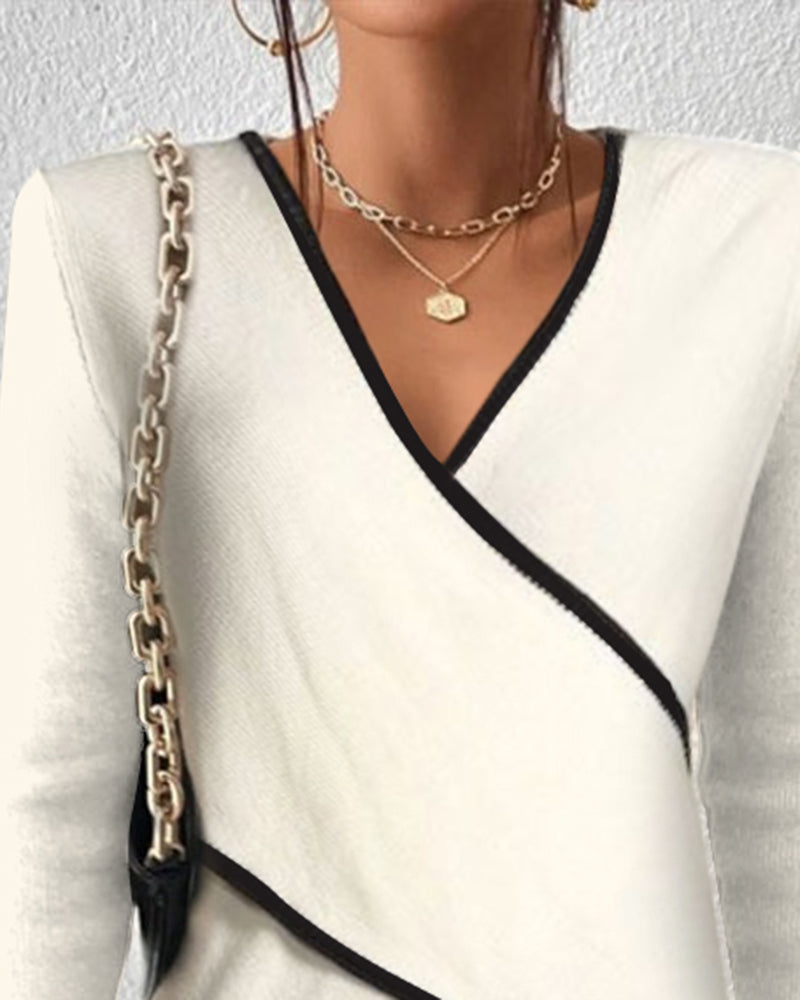 Yzabelle – Wrap Contrast Trim Sweater