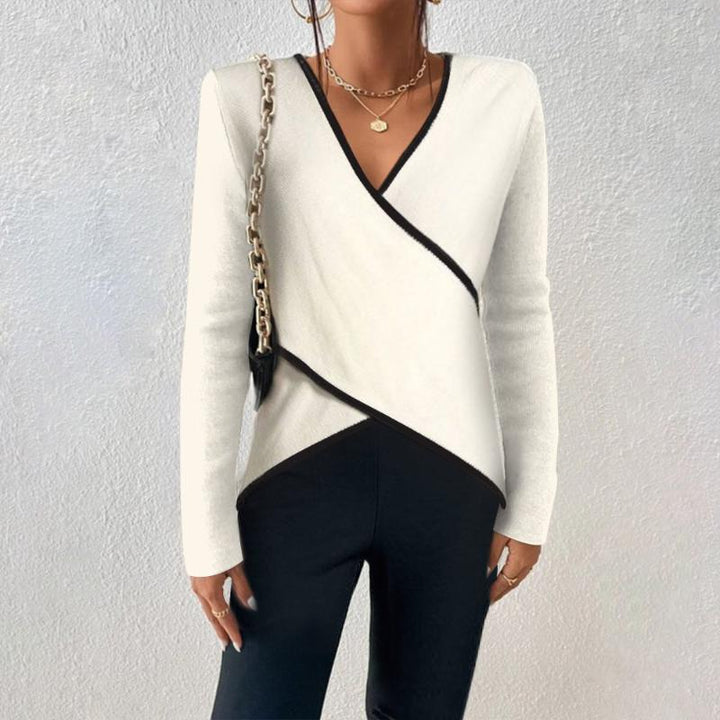 Yzabelle – Wrap Contrast Trim Sweater