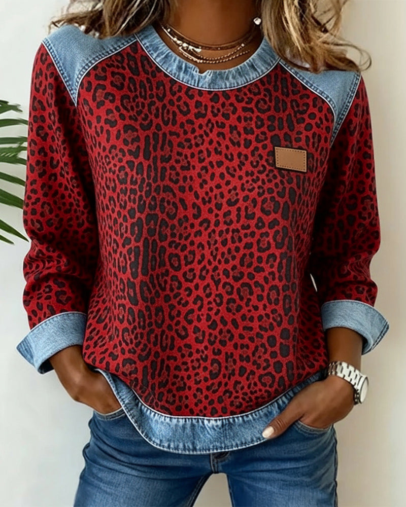 Lori | Leopard Patchwork Casual Sweatshirt