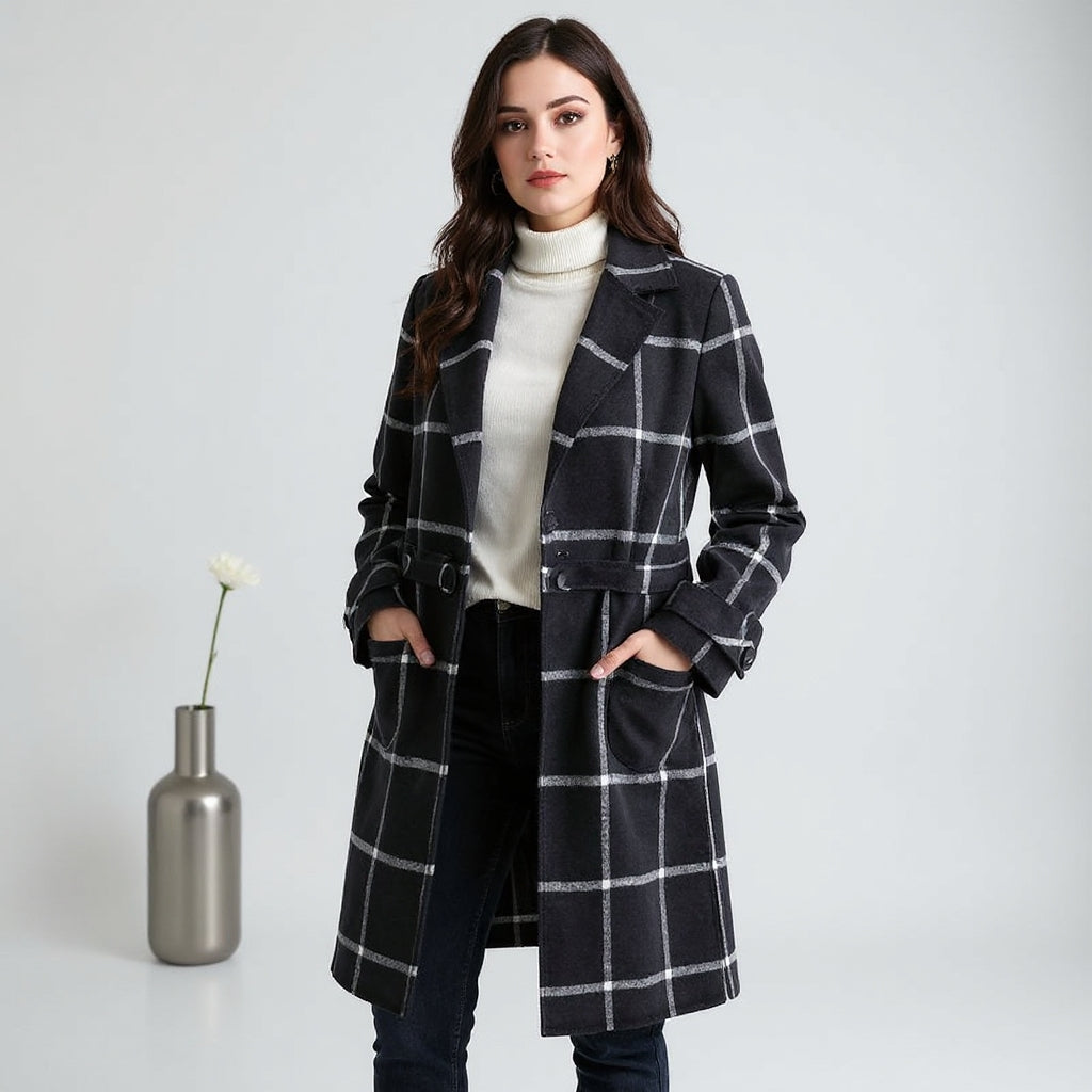 Valeria | Elegant Wool Plaid Coat