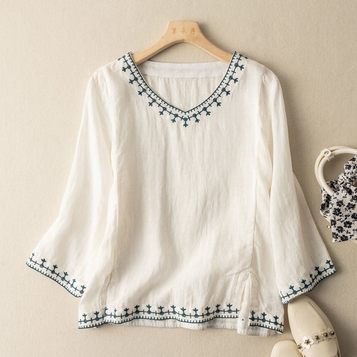 Nesta | Embroidered V-Neck Blouse