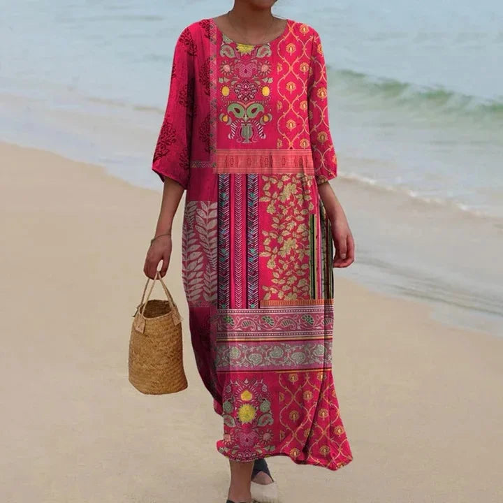 Keilani | Retro Floral V-Neck Midi Dress