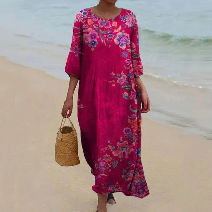 Keilani | Retro Floral V-Neck Midi Dress