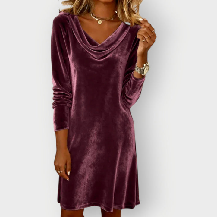 Carolyn | Elegant Drape Neck Velvet Dress