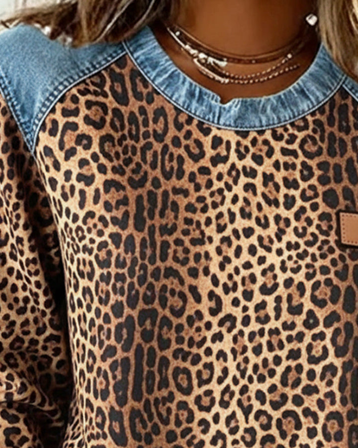 Lori | Leopard Patchwork Casual Sweatshirt