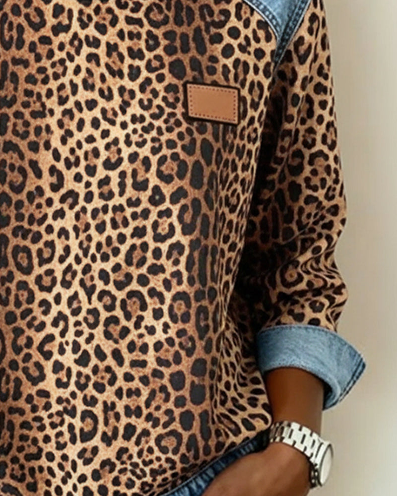 Lori | Leopard Patchwork Casual Sweatshirt