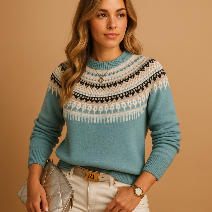 Knitted boho women’s sweater with round neckline | Yara