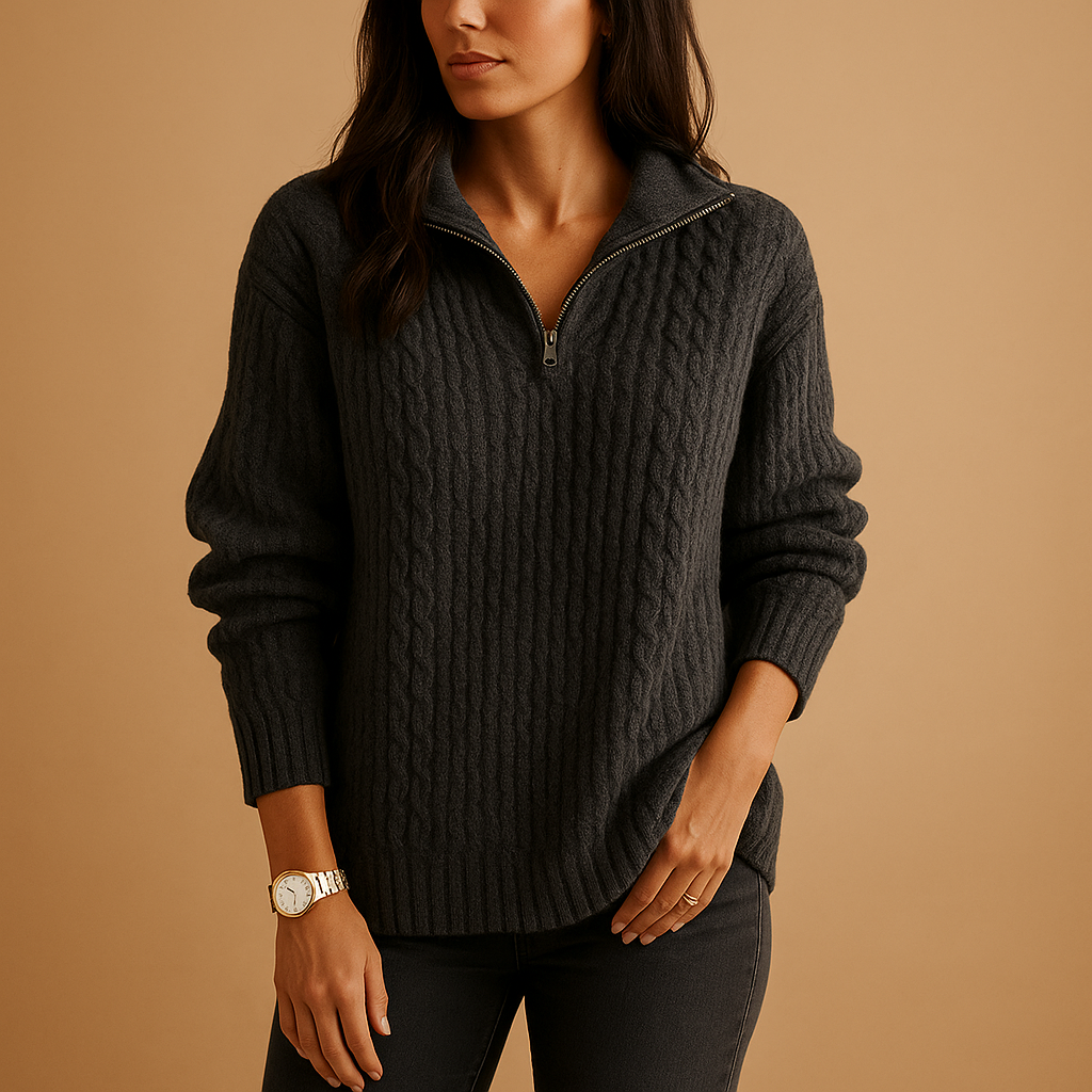 Chic women’s sweater with half-zip and comfortable fit | Elise