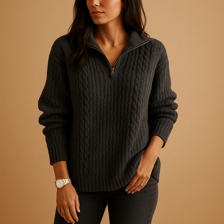 Chic women’s sweater with half-zip and comfortable fit | Elise