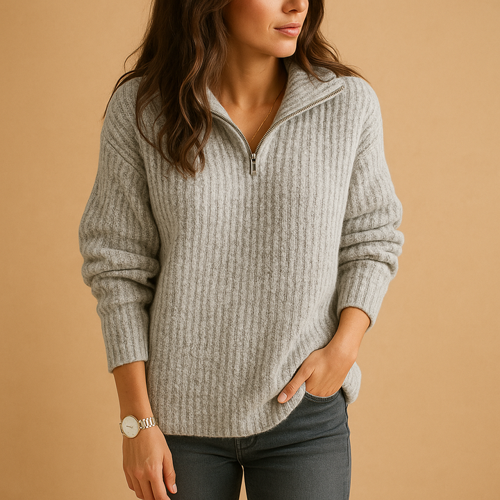 Chic women’s sweater with half-zip and comfortable fit | Elise