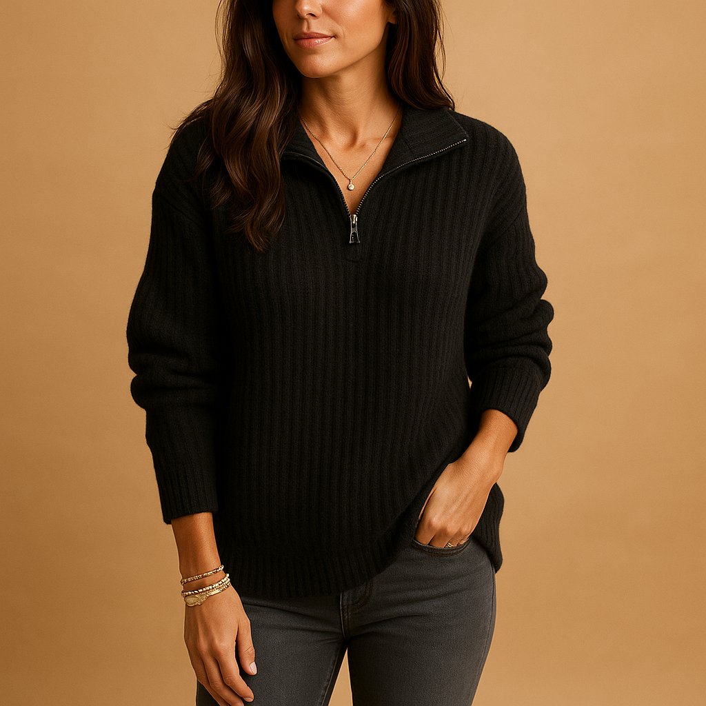 Chic women’s sweater with half-zip and comfortable fit | Elise