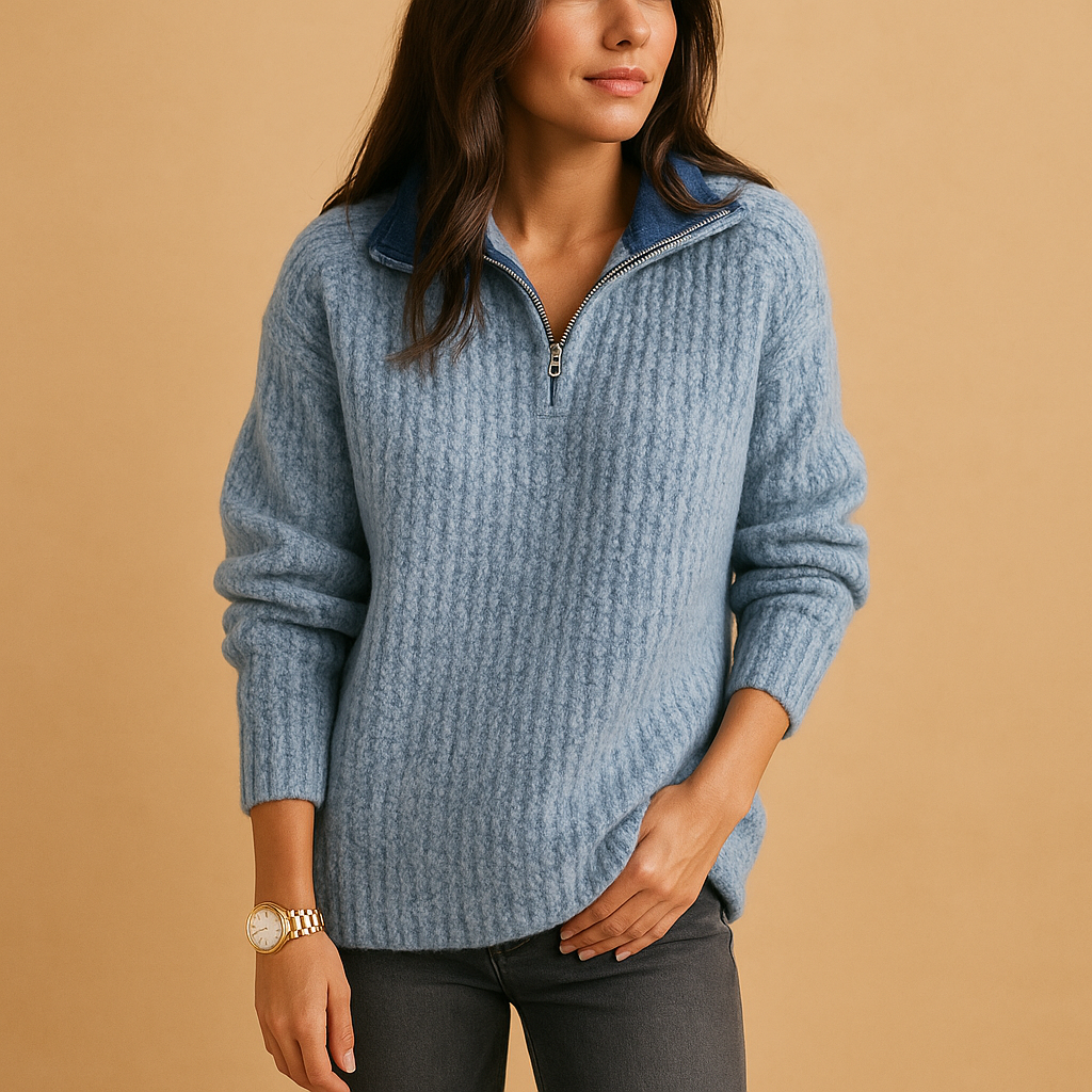Chic women’s sweater with half-zip and comfortable fit | Elise
