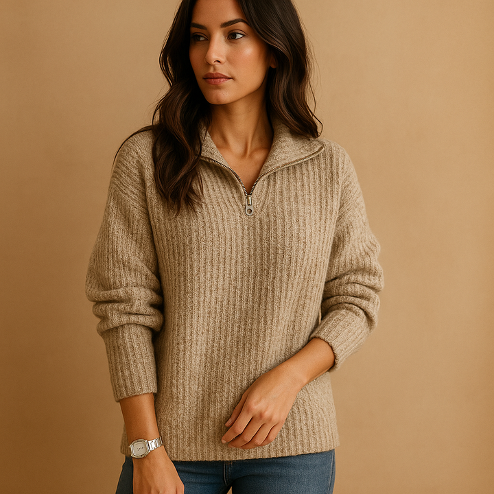Chic women’s sweater with half-zip and comfortable fit | Elise