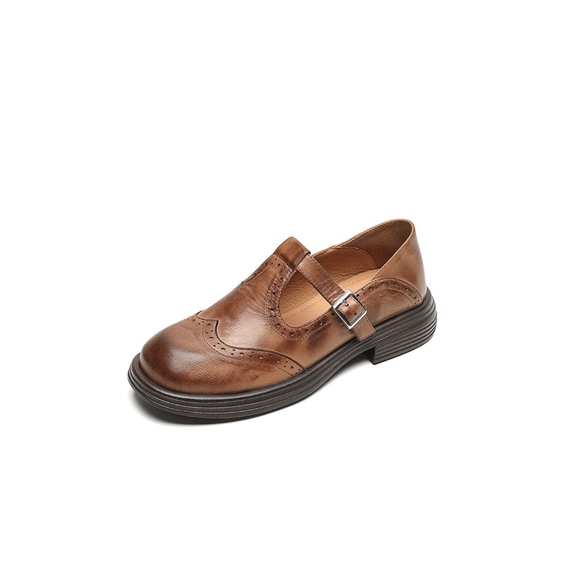 T-Strap Shoes for Women – Textured Look with Perforated Details