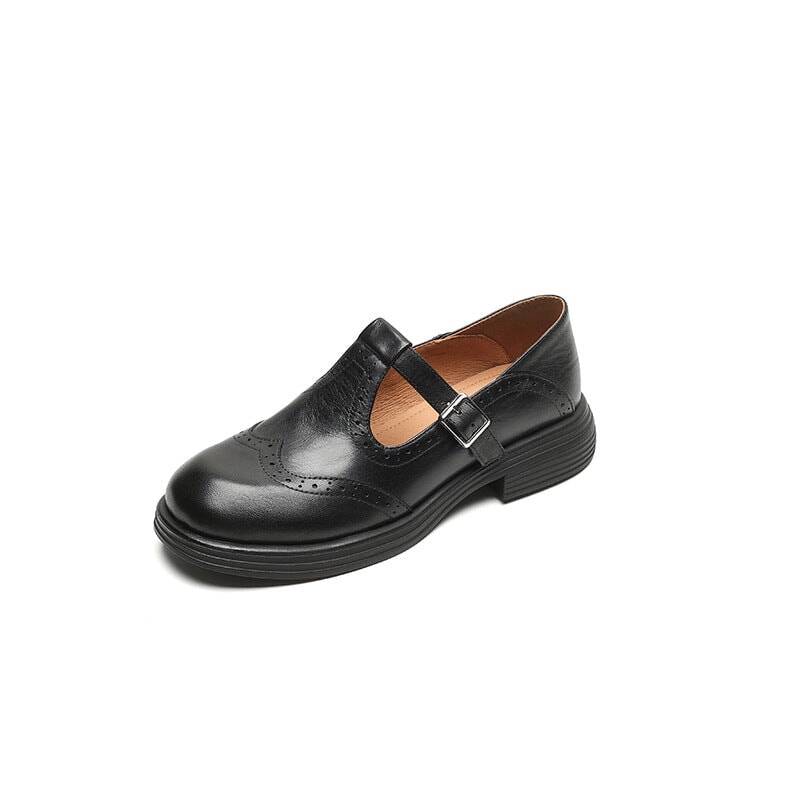 T-Strap Shoes for Women – Textured Look with Perforated Details