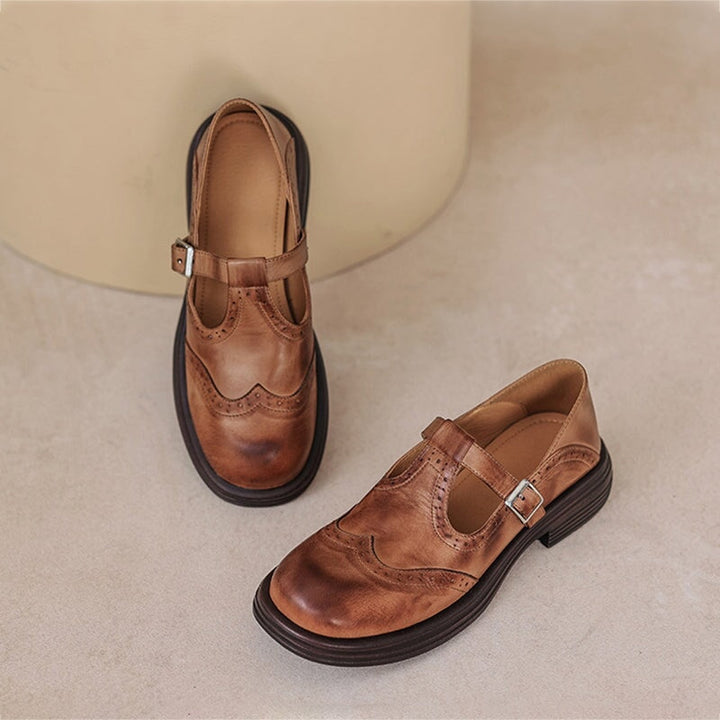 T-Strap Shoes for Women – Textured Look with Perforated Details