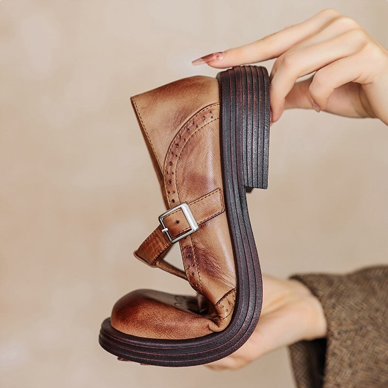 T-Strap Shoes for Women – Textured Look with Perforated Details