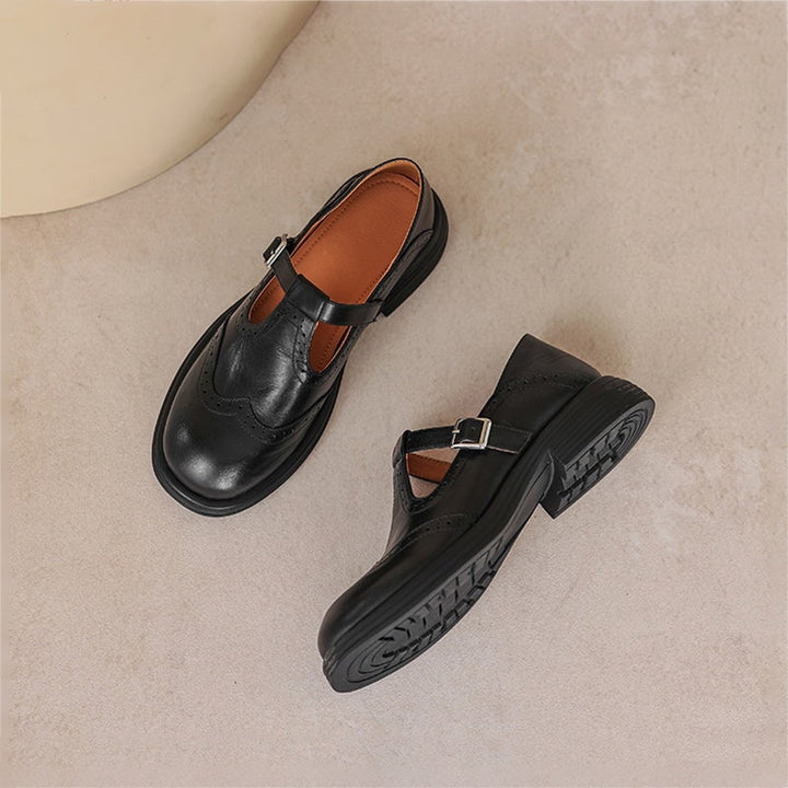 T-Strap Shoes for Women – Textured Look with Perforated Details