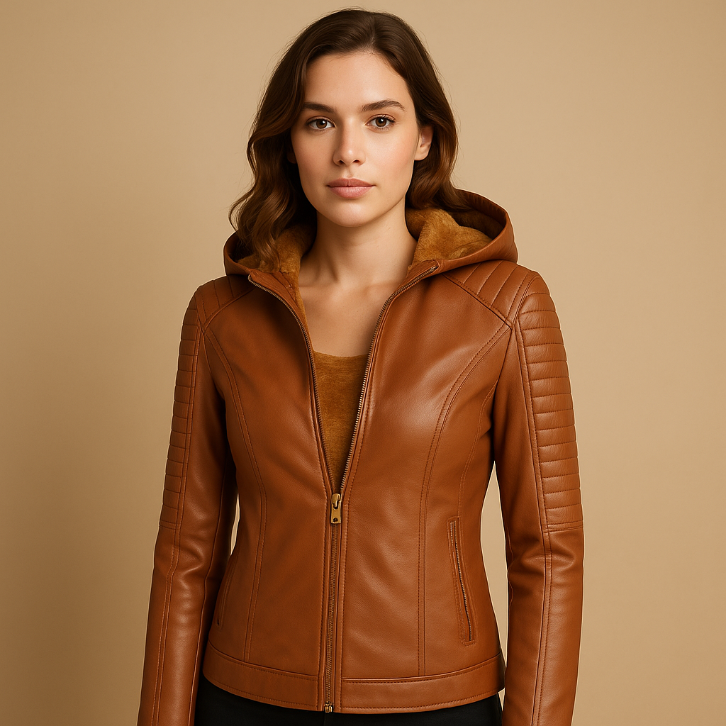 Faux leather hooded jacket for women | Jasmijn