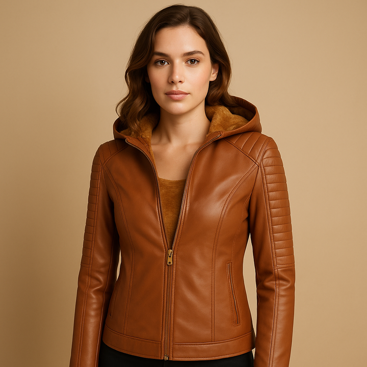Faux leather hooded jacket for women | Jasmijn