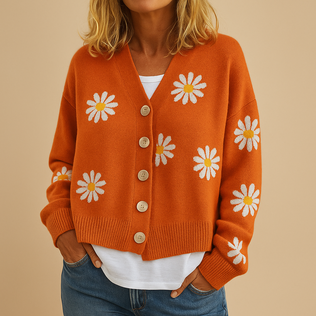 Knitted women’s cardigan with floral pattern and button closure | Marije