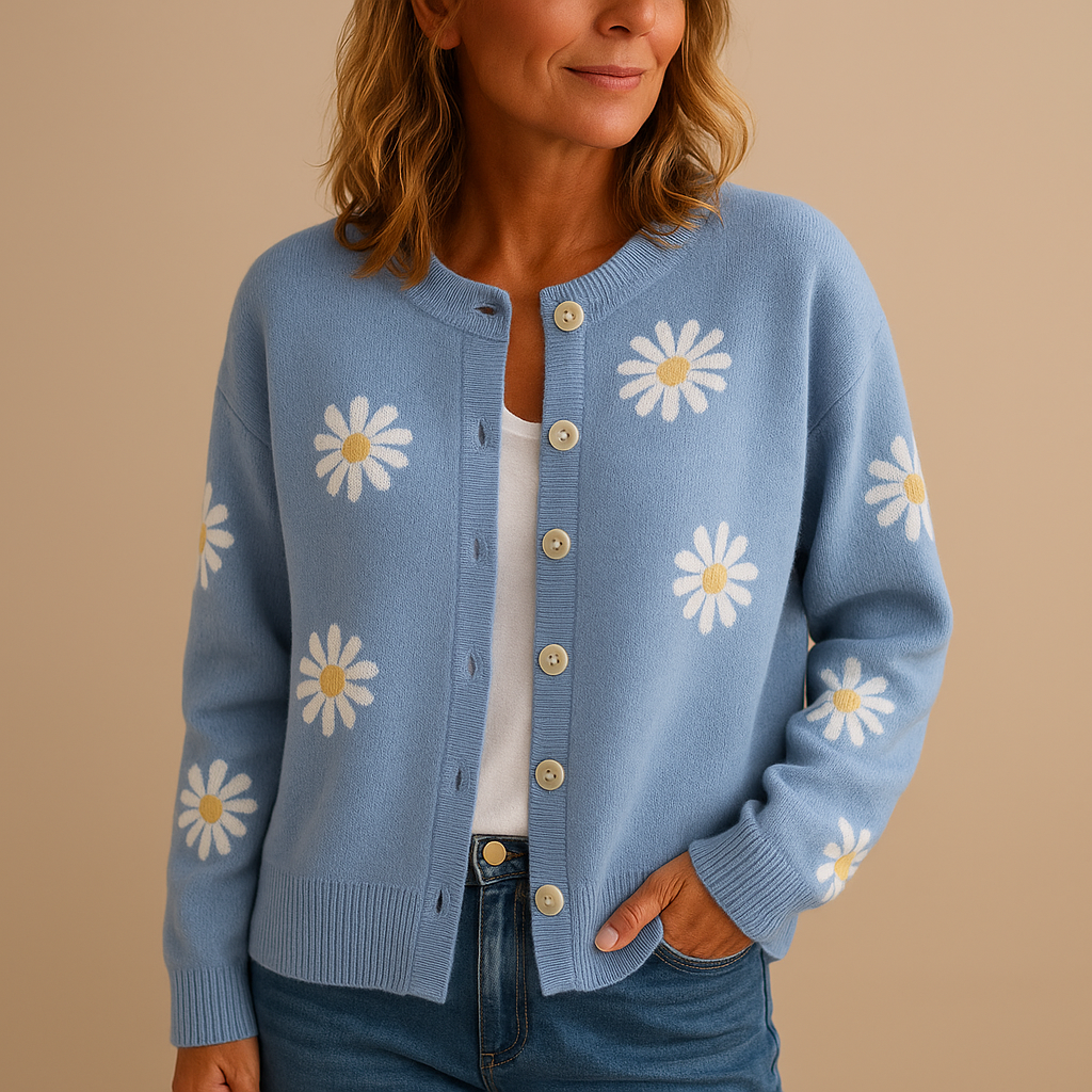 Knitted women’s cardigan with floral pattern and button closure | Marije