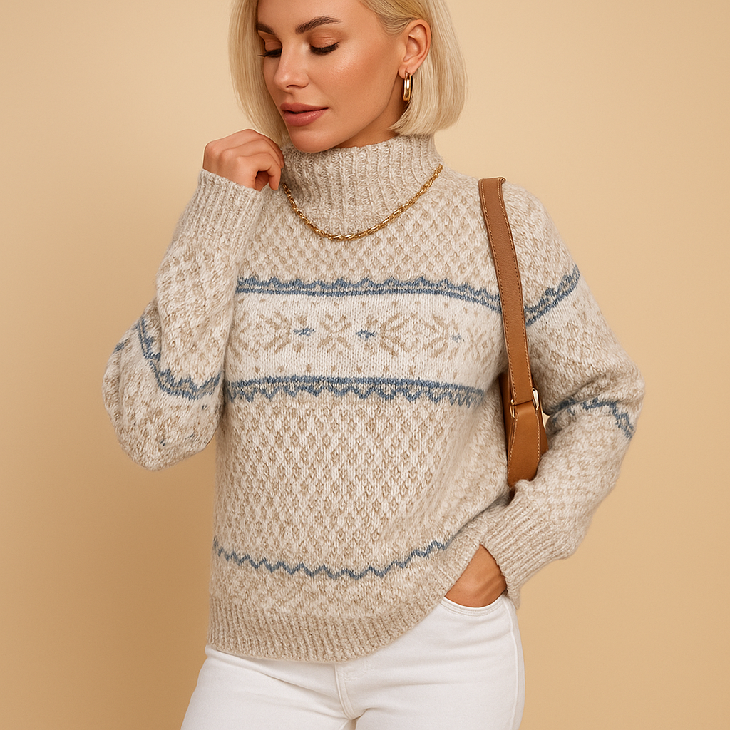 Knitted Turtleneck Sweater with Snowflakes for Women | Ilse