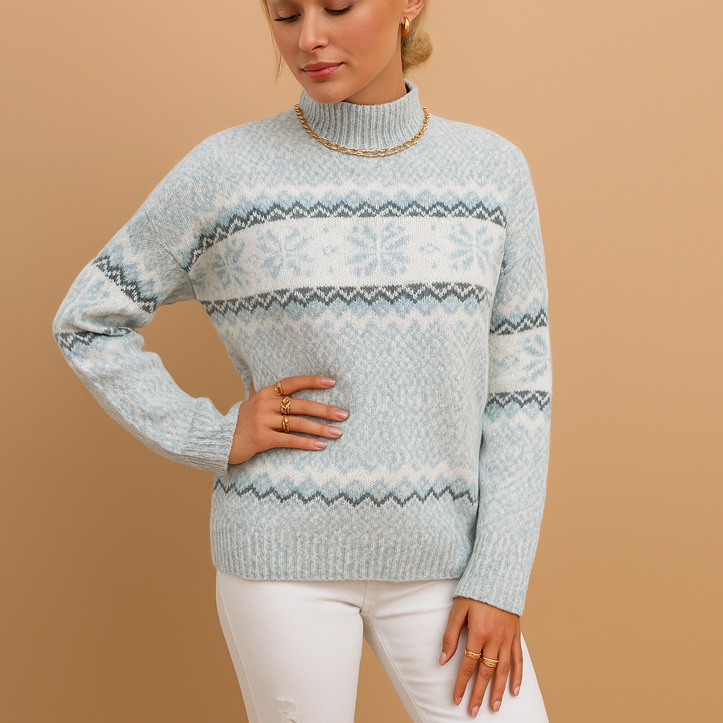 Knitted Turtleneck Sweater with Snowflakes for Women | Ilse