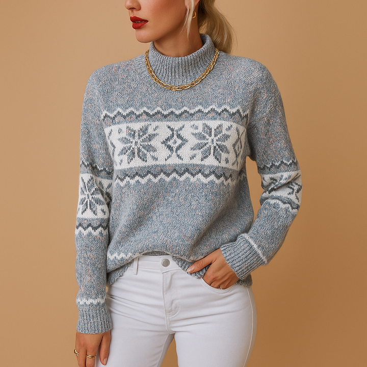 Knitted Turtleneck Sweater with Snowflakes for Women | Ilse