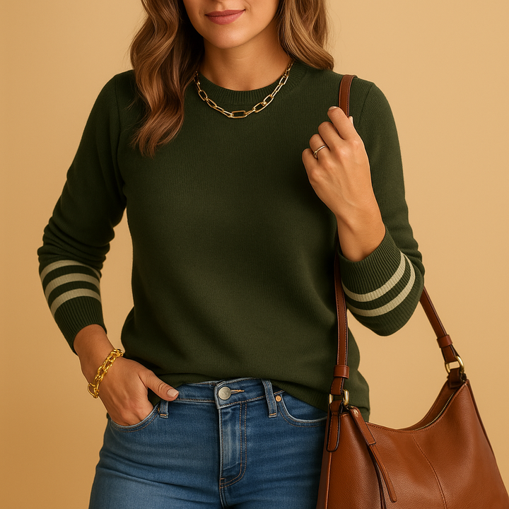 Knitted women’s sweater with striped sleeves | Yara