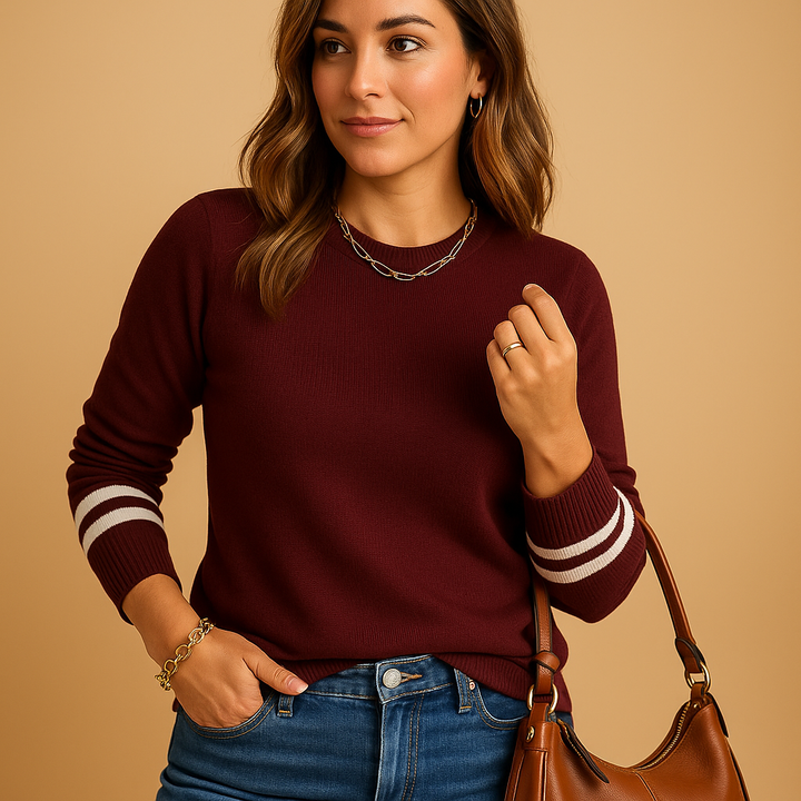 Knitted women’s sweater with striped sleeves | Yara