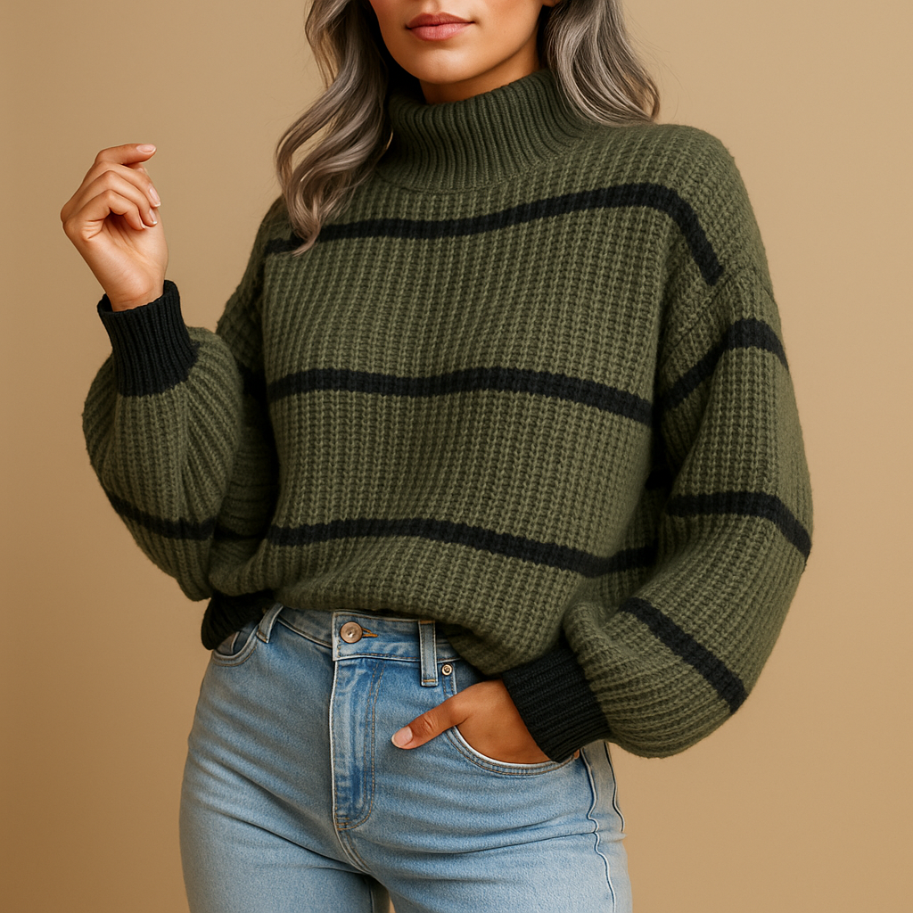 Knitted women’s sweater with high neck and stripes | Isa