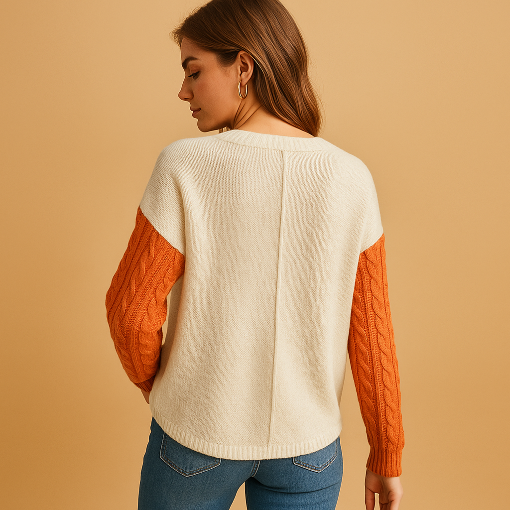 Knitted women’s sweater with cable pattern and pocket detail | Yara