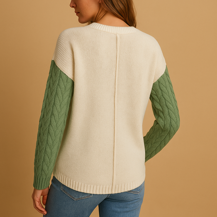 Knitted women’s sweater with cable pattern and pocket detail | Yara