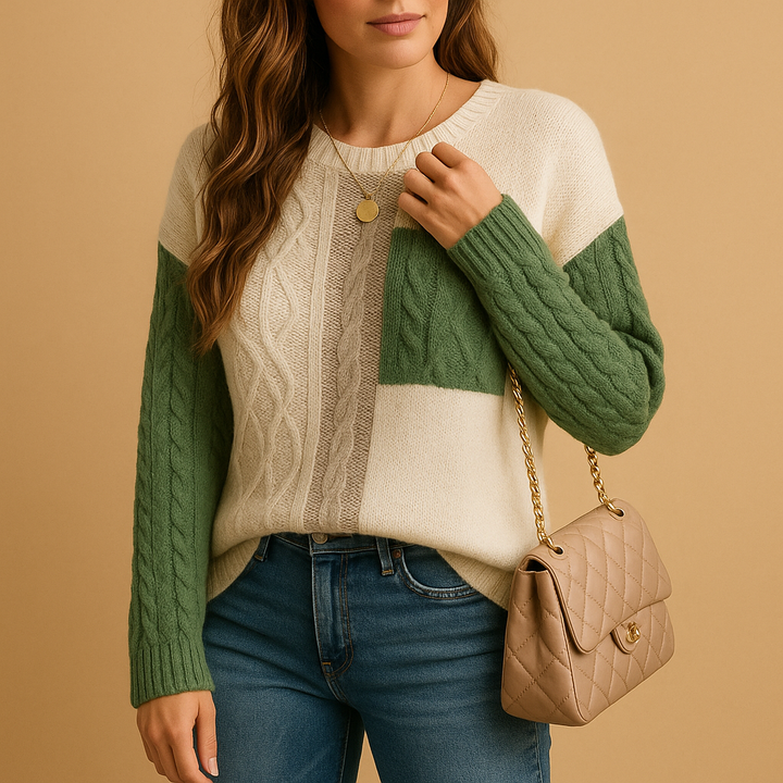 Knitted women’s sweater with cable pattern and pocket detail | Yara