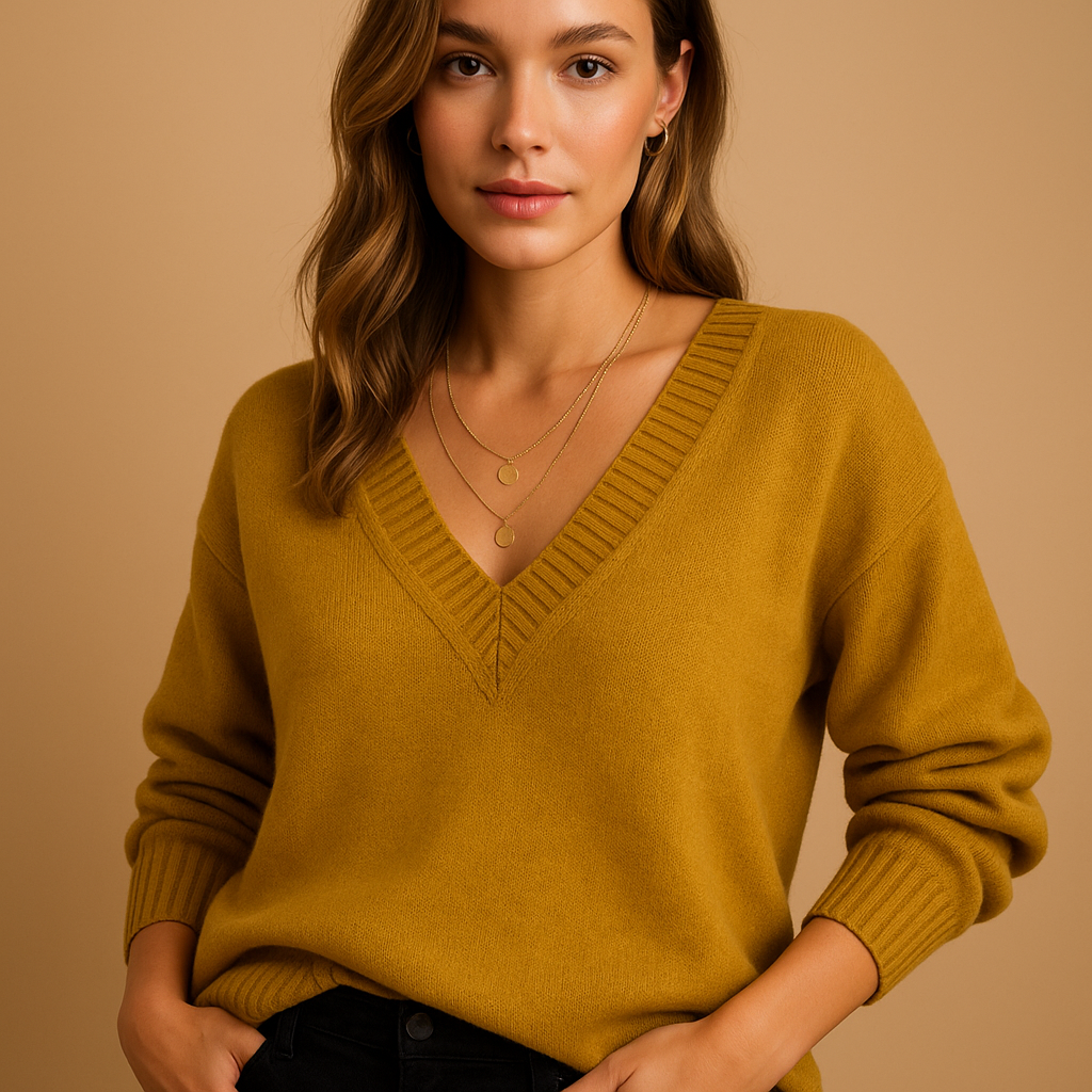 Knitted V-neck sweater in a casual fit for women | Milou