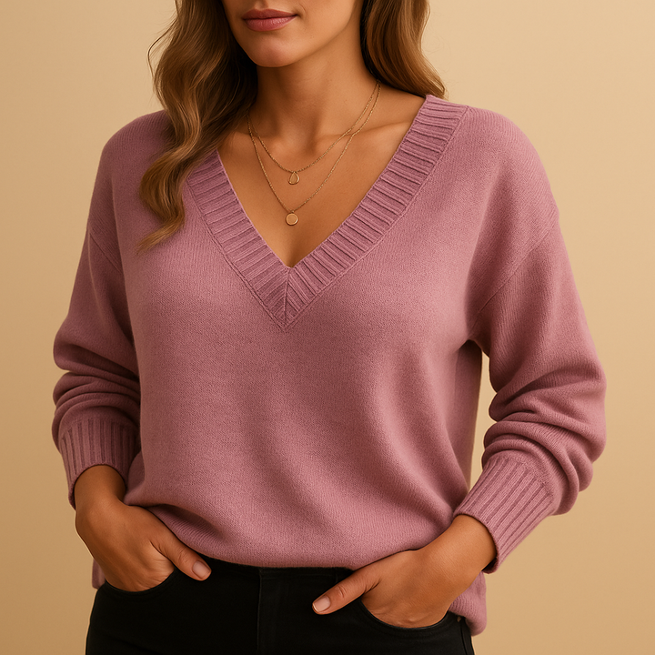 Knitted V-neck sweater in a casual fit for women | Milou