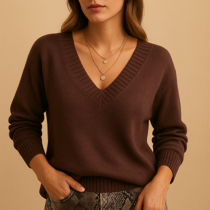 Knitted V-neck sweater in a casual fit for women | Milou