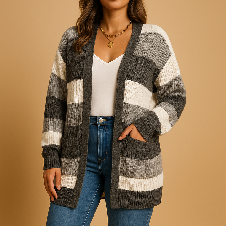Checkered women’s cardigan with puff sleeves | Renée
