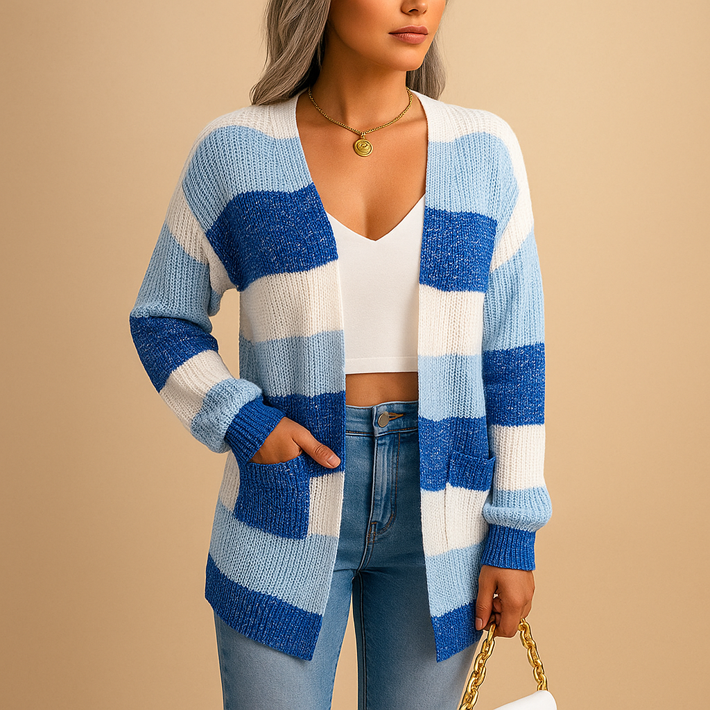 Checkered women’s cardigan with puff sleeves | Renée