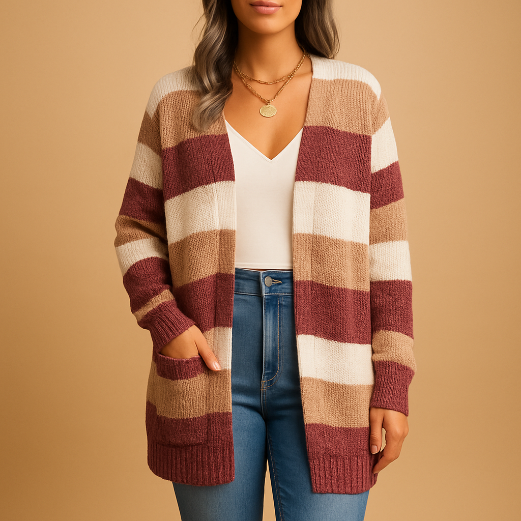 Checkered women’s cardigan with puff sleeves | Renée