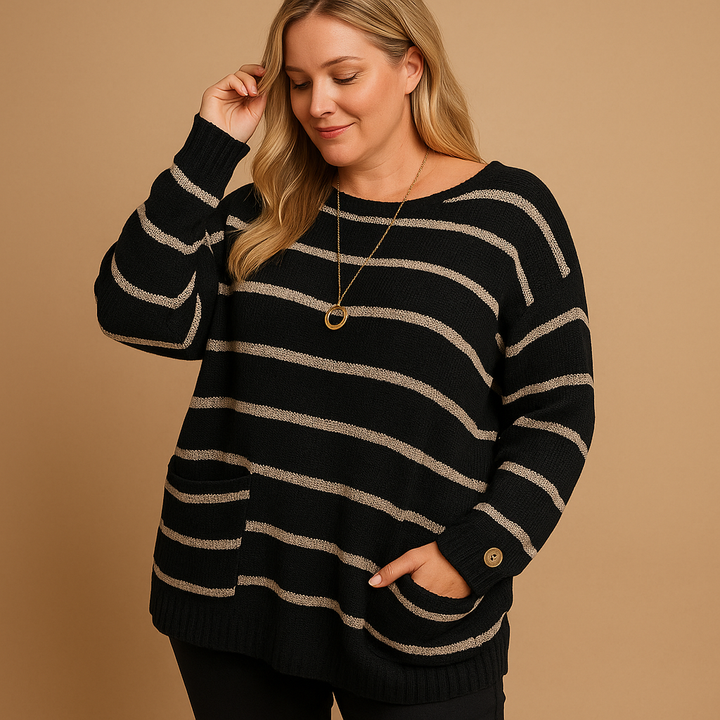 Striped knitted women’s sweater with round neckline | Lotte